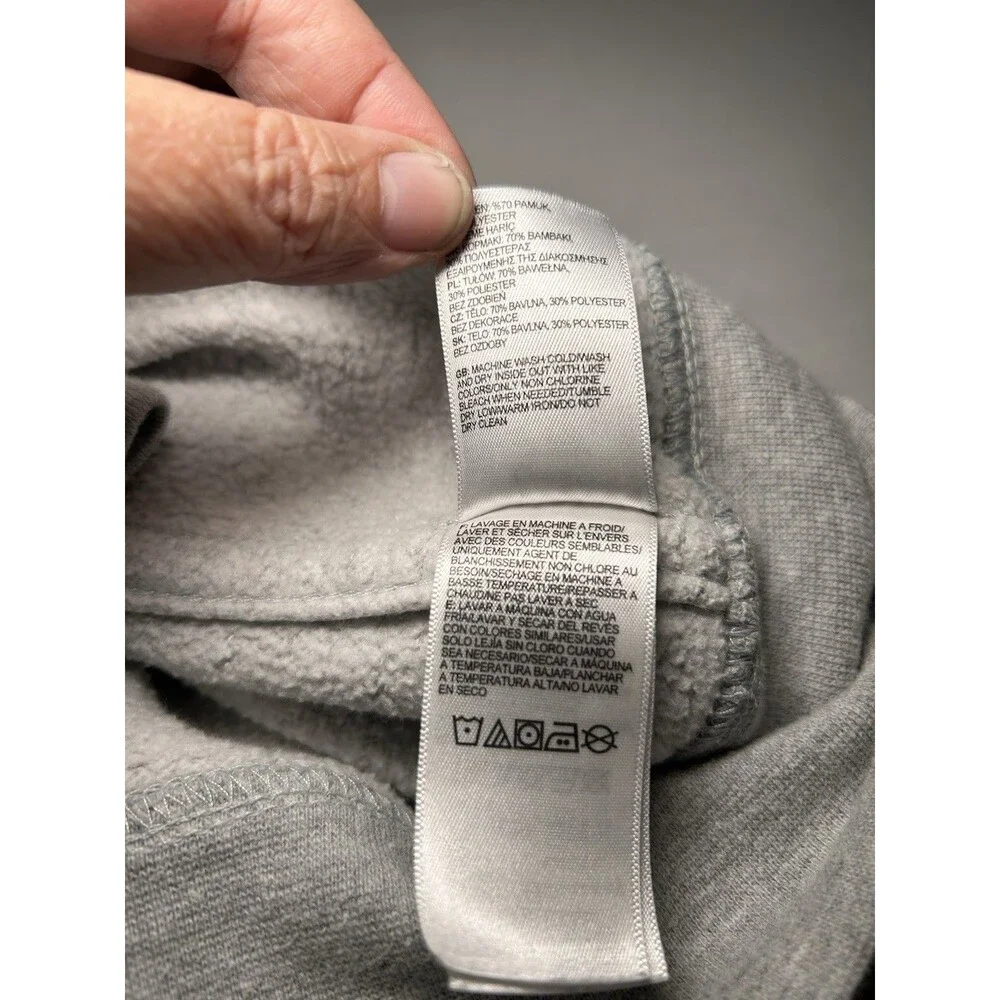 The North Face gray hoodie men's L full-length zipper, logo along edge of hood